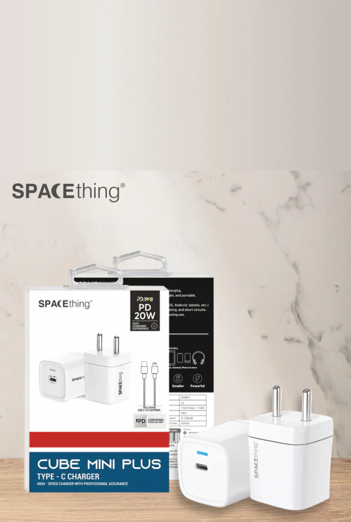SPACEthing 20W Cube Mini Plus Wall Charger with Cable USB C To Lighting - Image 3