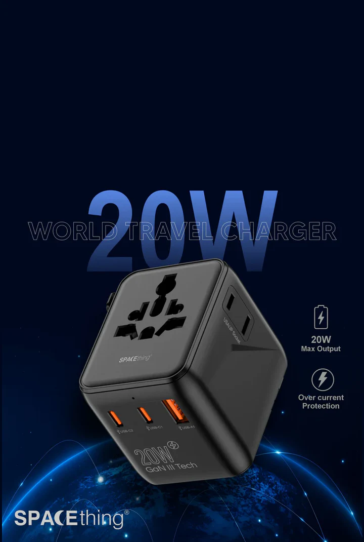 SPACEthing 20W GaN World Travel Charger with Universal Adapter - Image 3