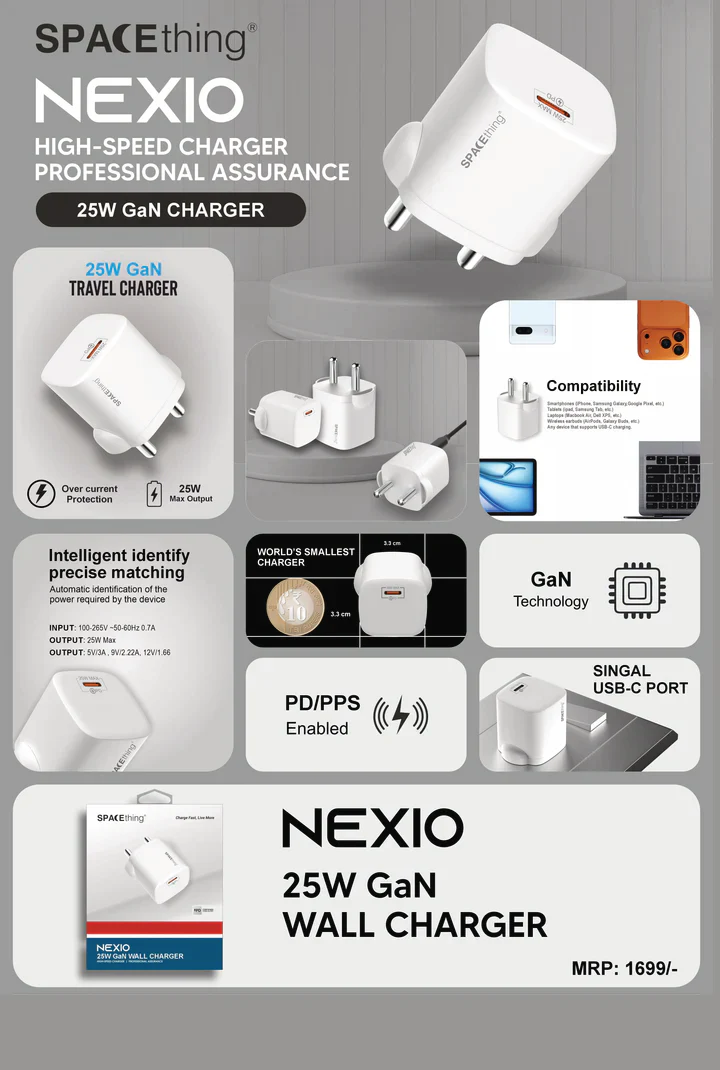 SPACEthing Nexio Pro 25W GAN Wall Charger (1 USB-C Port, 1 USB-A Port) - Image 6