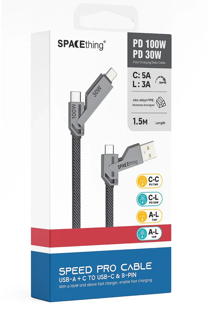 SPACEthing Speed Pro 4-in-1 Fast Charging Cable (100W, 1.5M) - Image 2
