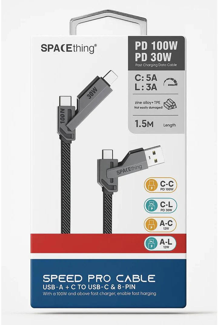 SPACEthing Speed Pro 4-in-1 Fast Charging Cable (100W, 1.5M) - Image 3