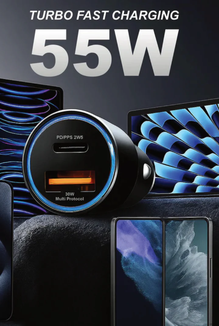 SPACEthing Speedo Car Charger 55W (with USB-C to Lightning Cable 1.5 m Cable) - Image 3