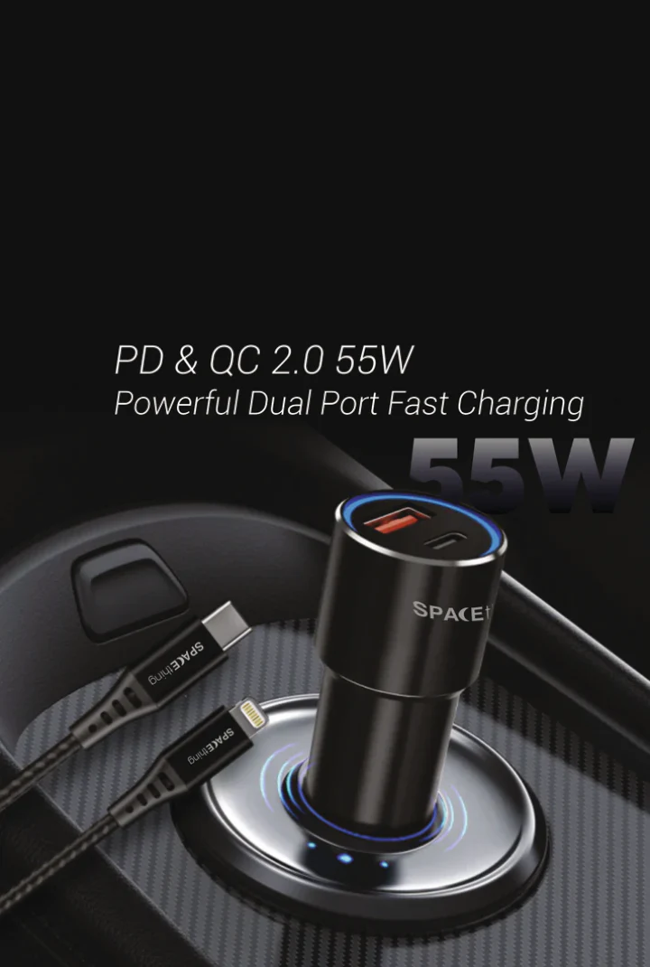 SPACEthing Speedo Car Charger 55W (with USB-C to Lightning Cable 1.5 m Cable) - Image 4