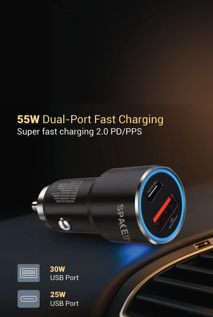 SPACEthing Speedo Car Charger 55W (with USB-C to Lightning Cable 1.5 m Cable) - Image 5