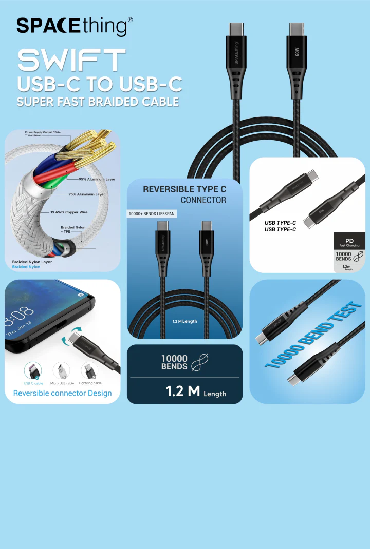 SPACEthing Swift USB to Lightning Cable 1.2m – Black - Image 8