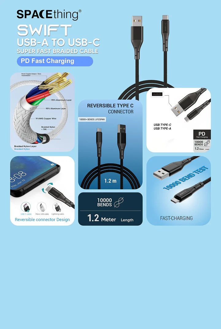 SPACEthing Swift USB to Type-C Cable 1.2m – Black - Image 2